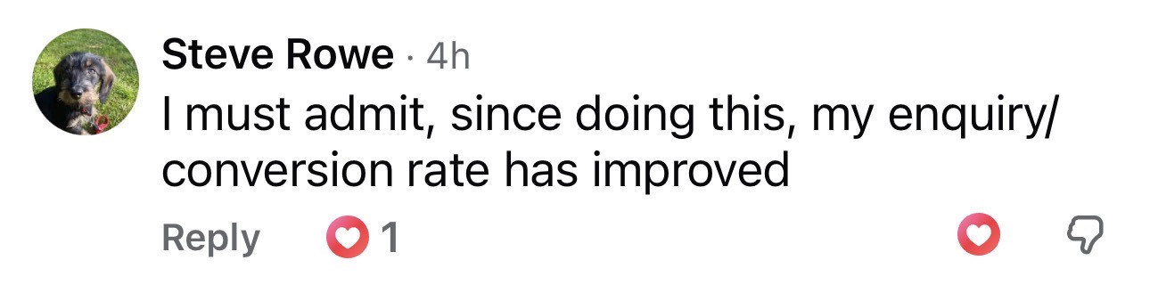Steve Rowe shares feedback on his enquiry conversion rate