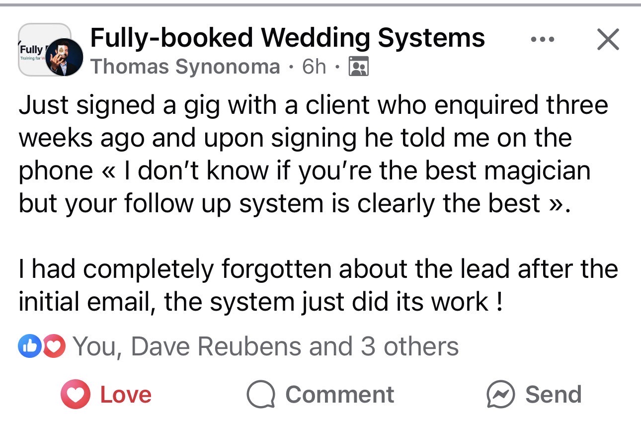 Thomas Synonoma shares a booking attributed to his follow-up process
